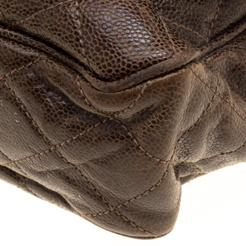 Chanel Brown Quilted Glazed Leather Large Shiva Flap Bag In Good Condition In Dubai, Al Qouz 2
