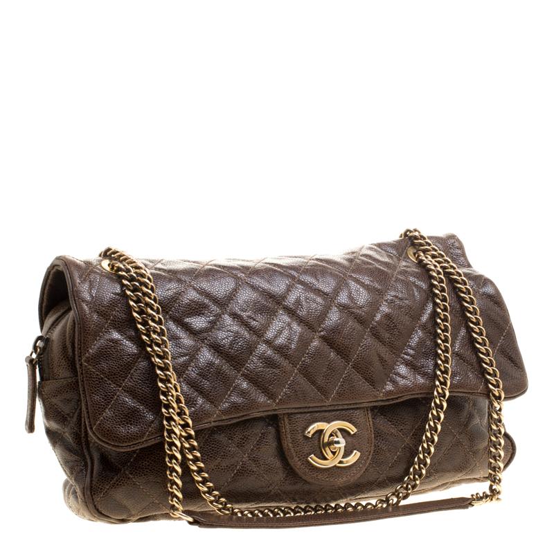 Chanel Brown Quilted Glazed Leather Large Shiva Flap Bag 4