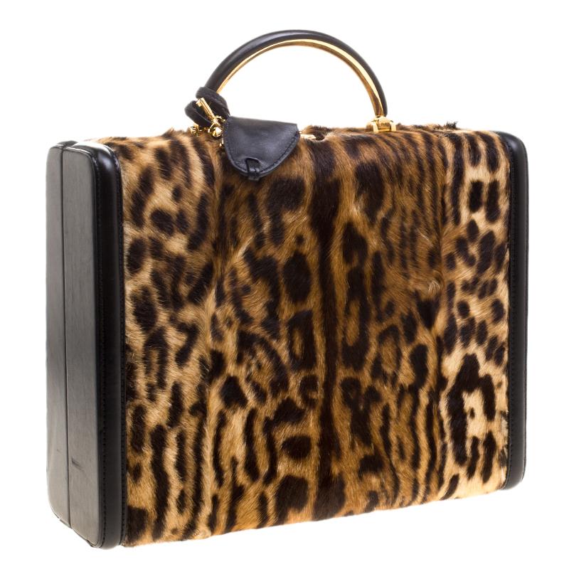 Black Ralph Lauren Leopard Print Calfhair Satchel