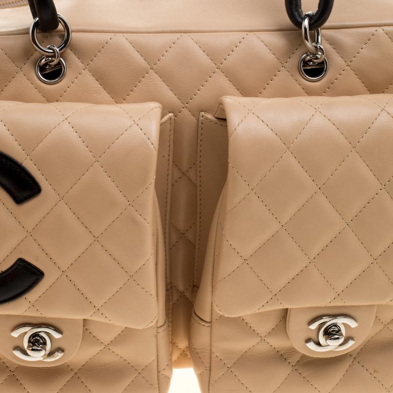 Chanel Beige/Black Quilted Leather Ligne Cambon Reporter Bag 3