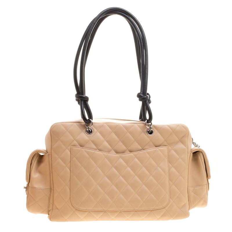 Chanel Beige/Black Quilted Leather Ligne Cambon Reporter Bag 7