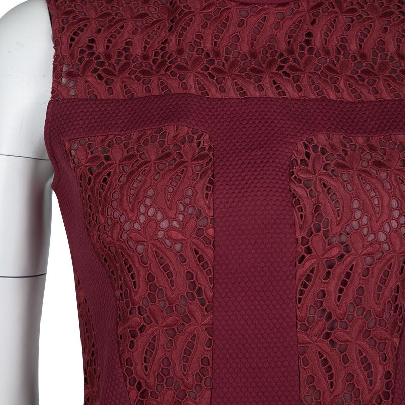Alexander McQueen Maroon Lace Panel Scallop Trim Detail Sleeveless Dress S 2