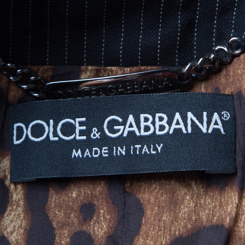 Dolce and Gabbana Black Pin Striped Wool Layered Blazer M 1