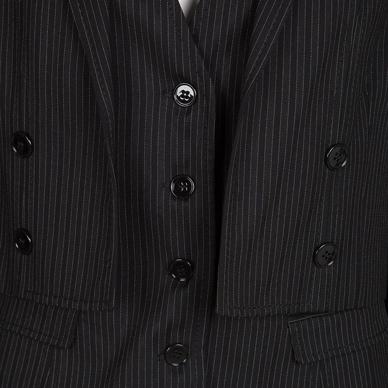 Dolce and Gabbana Black Pin Striped Wool Layered Blazer M 2