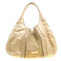 Jimmy Choo Beige/Gold Leather and Suede Mandah Expandle Bag