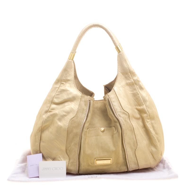 Women's Jimmy Choo Beige/Gold Leather and Suede Mandah Expandle Bag