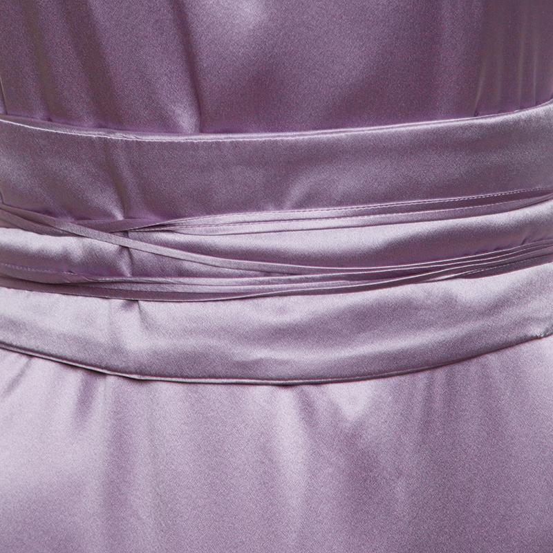 CH Carolina Herrera Purple Silk Satin Belted Sleeveless Gown M In Good Condition In Dubai, Al Qouz 2