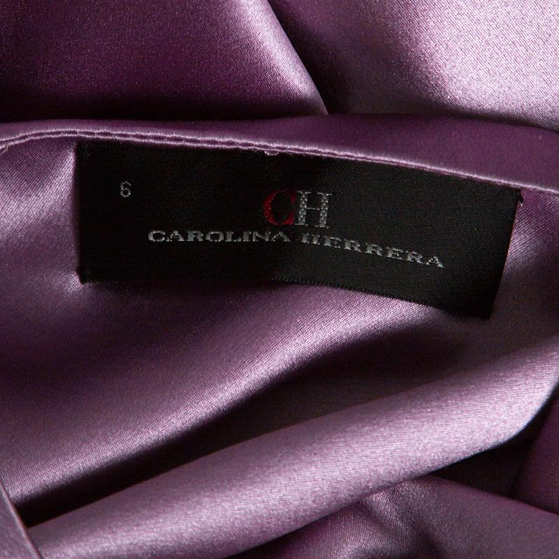 Gray CH Carolina Herrera Purple Silk Satin Belted Sleeveless Gown M