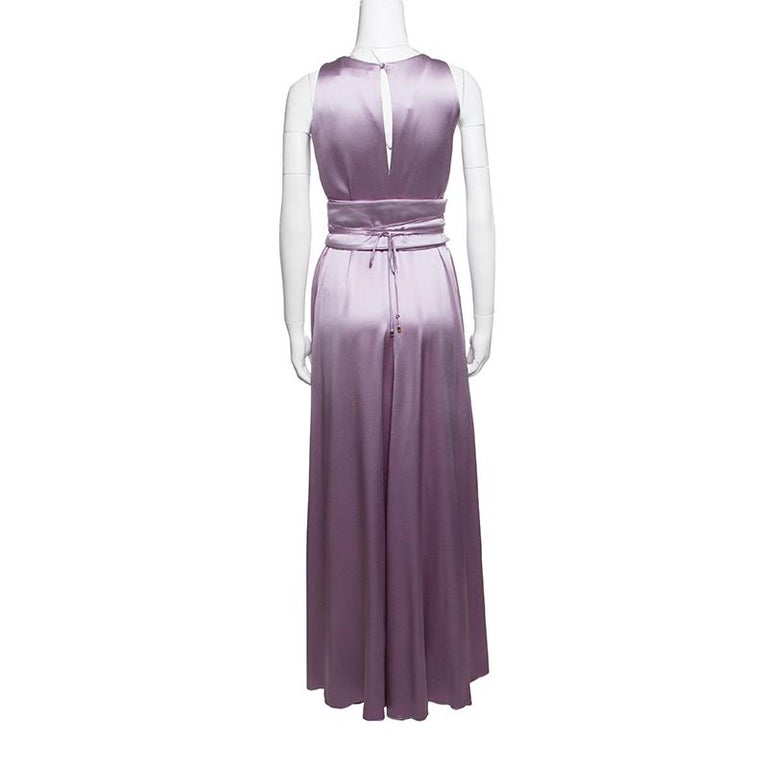 CH Carolina Herrera Purple Silk Satin Belted Sleeveless Gown M For Sale ...