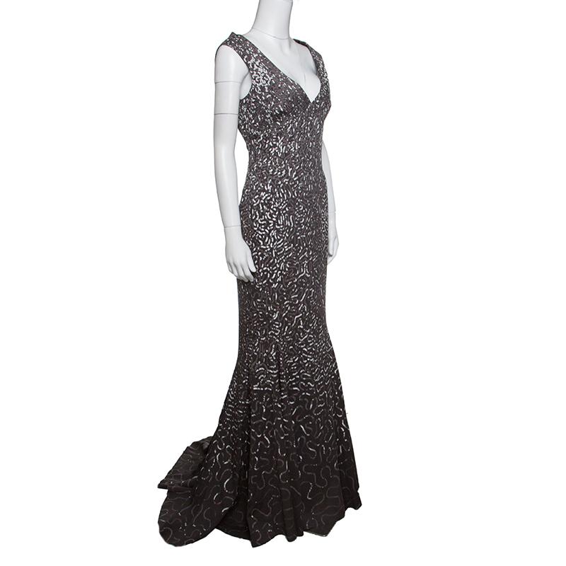 Black Moschino Couture Grey Sequin Print Sleeveless Maxi Dress M