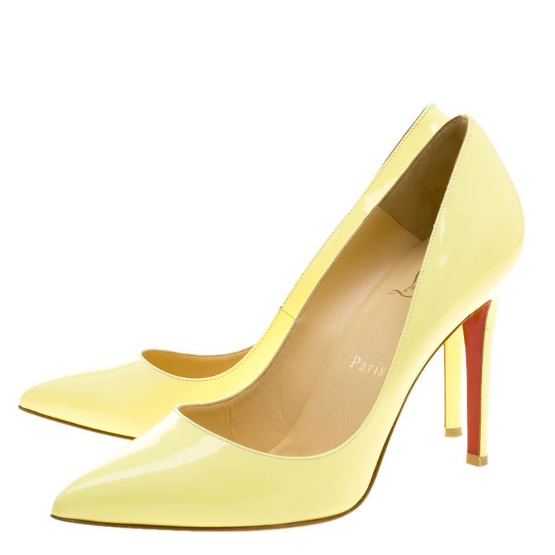 Christian Louboutin Yellow Patent Leather Pigalle Pointed Toe Pumps Size 38.5 1