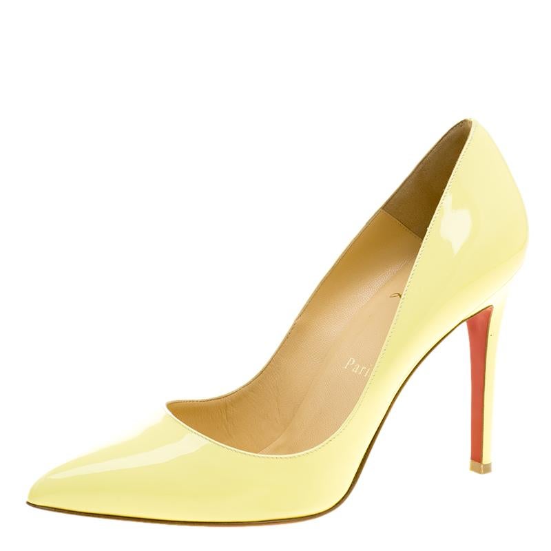Christian Louboutin Yellow Patent Leather Pigalle Pointed Toe Pumps Size 38.5