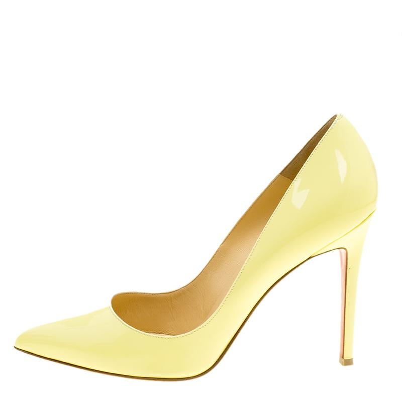 Christian Louboutin Yellow Patent Leather Pigalle Pointed Toe Pumps Size 38.5 3