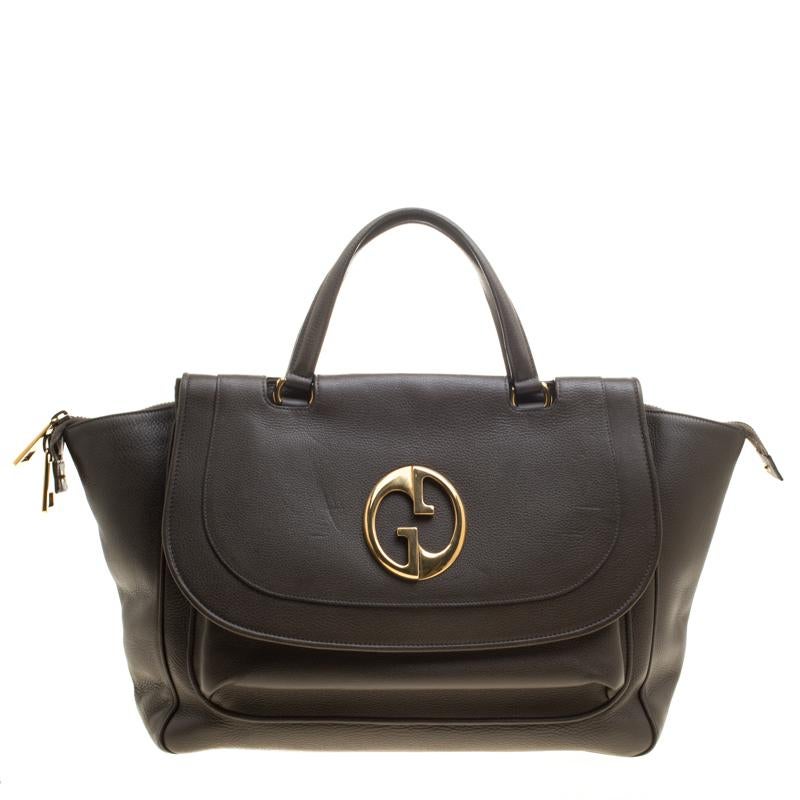 Gucci Grey Leather Medium 1973 Top Handle Tote Bag