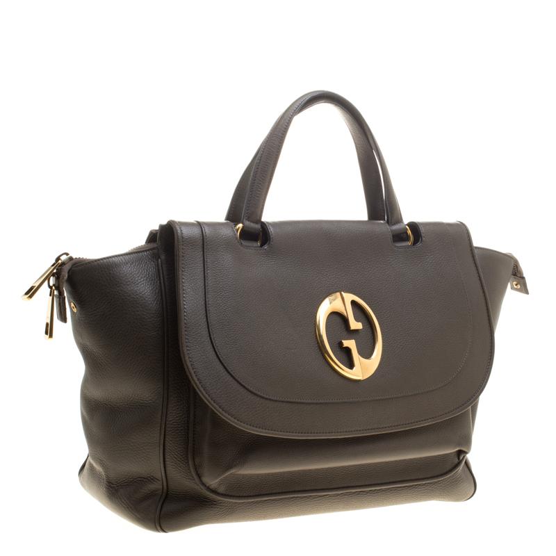 Gucci Grey Leather Medium 1973 Top Handle Tote Bag 6