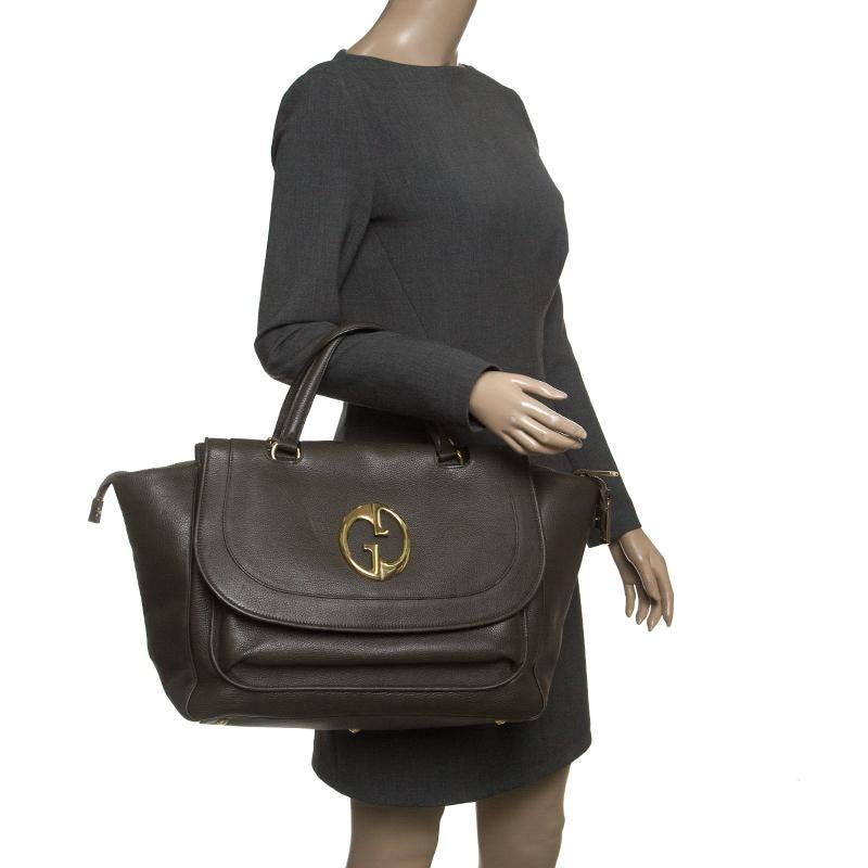 Black Gucci Grey Leather Medium 1973 Top Handle Tote Bag