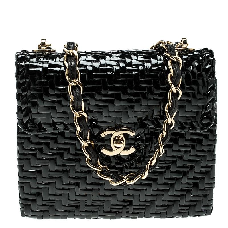 Chanel Black Glazed Wicker Mini Vintage Flap Bag