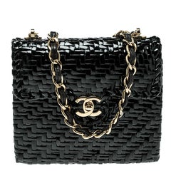 Chanel schwarz glasierte Wicker Mini Vintage Flap Bag