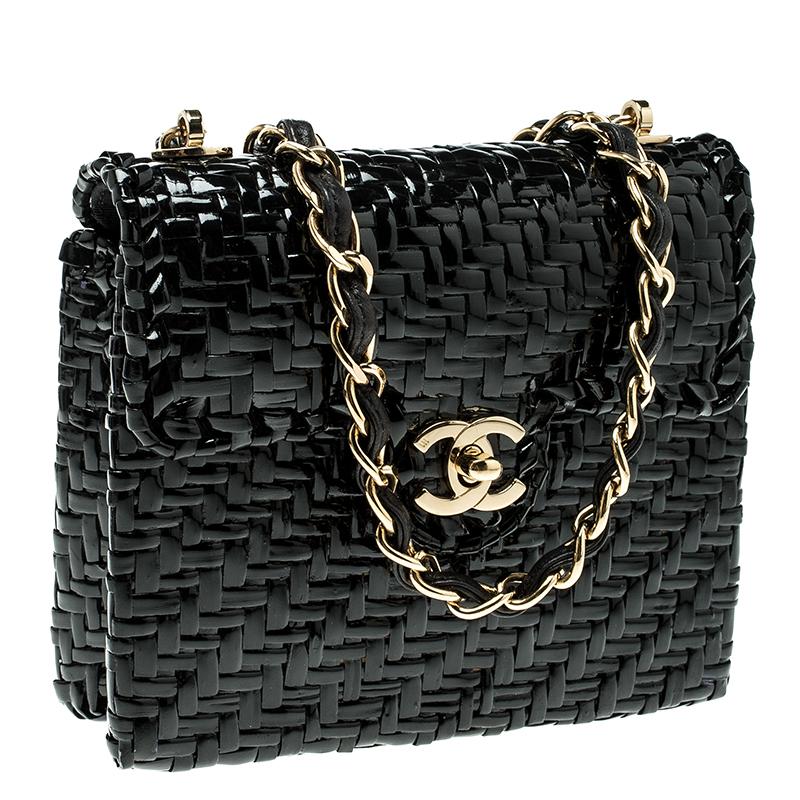 Women's Chanel Black Glazed Wicker Mini Vintage Flap Bag