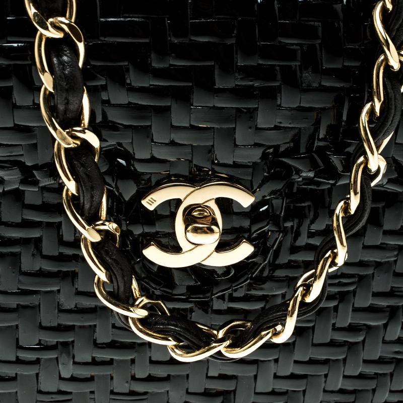 Chanel Black Glazed Wicker Mini Vintage Flap Bag 4