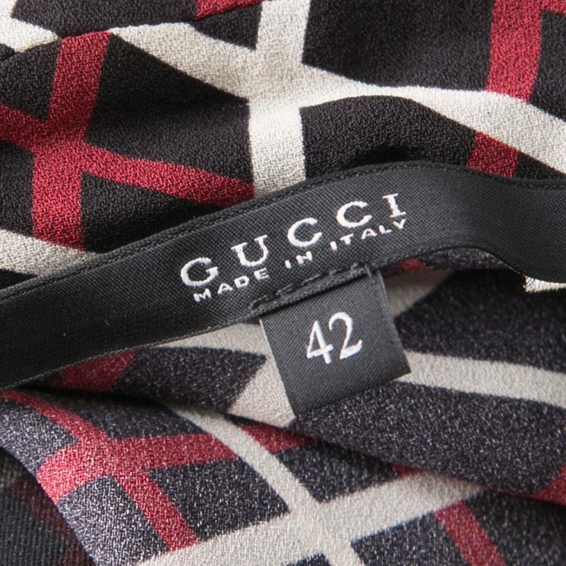 Gucci Black Printed Neck Tie Detail Silk Blouse M 2