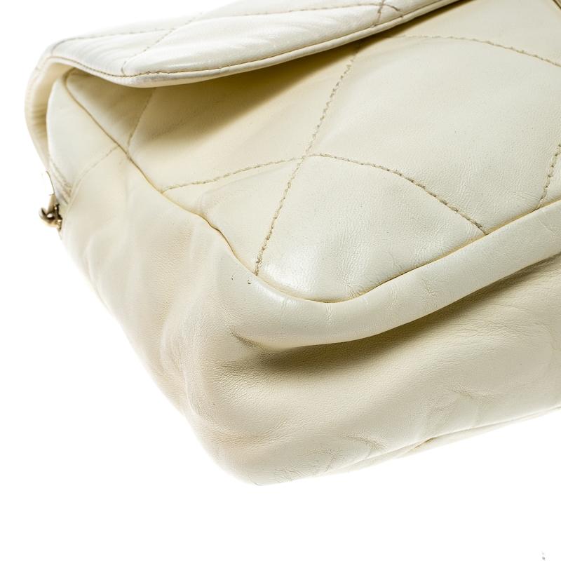 Chanel Cream Quilted Leather Flap Bag 4