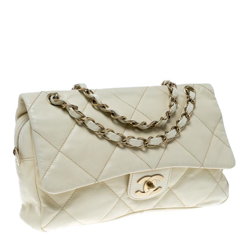 Chanel Cream Quilted Leather Flap Bag 2