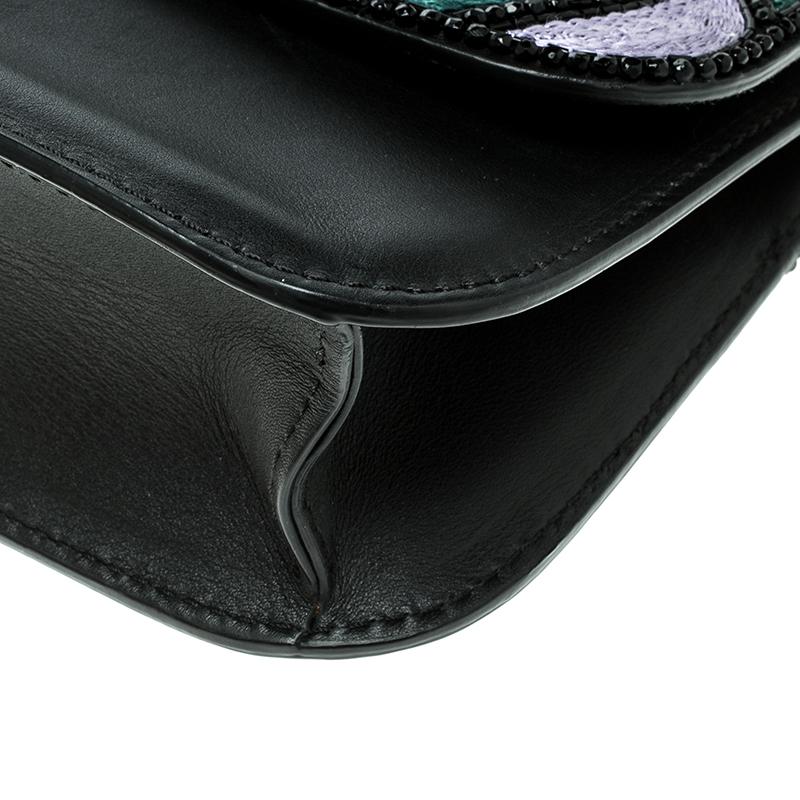 Valentino Black Leather Medium Beads Embellished Glam Lock Shoulder Bag 6