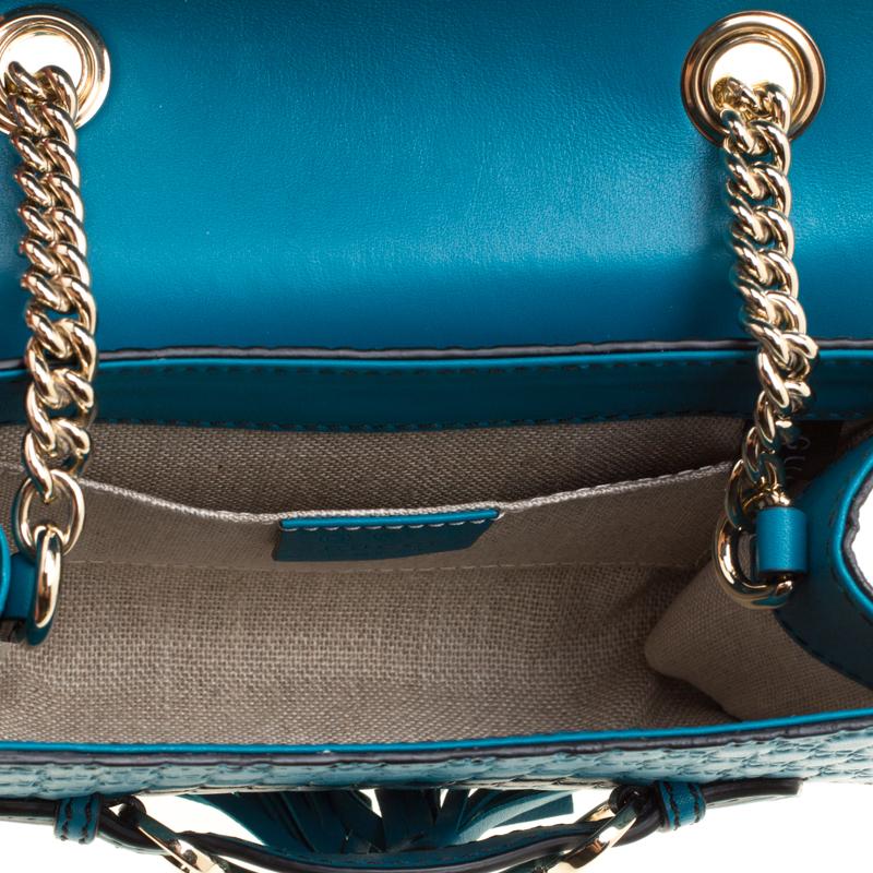 Women's Gucci Blue Mircoguccissima Leather Mini Emily Chain Shoulder Bag