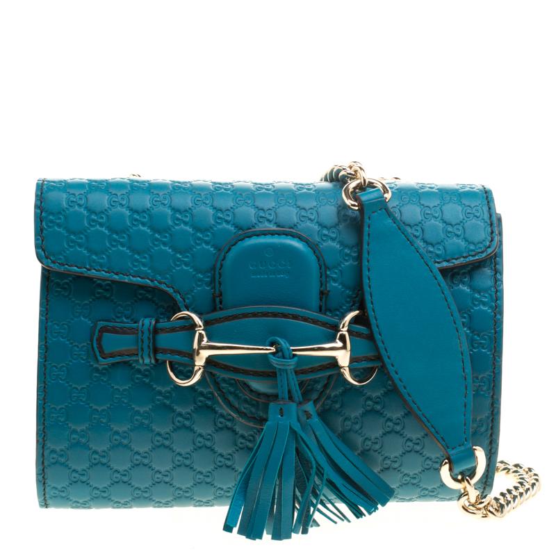 Gucci Blue Mircoguccissima Leather Mini Emily Chain Shoulder Bag