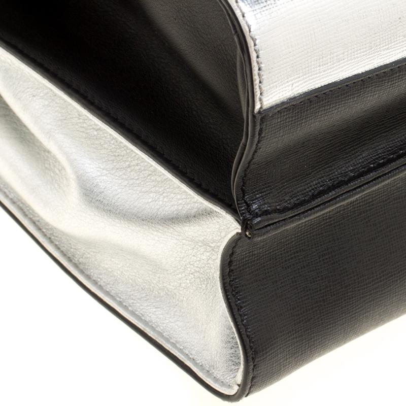 Fendi Black/Silver Textured Leather Small Color Block Demi Jour Shoulder Bag 2