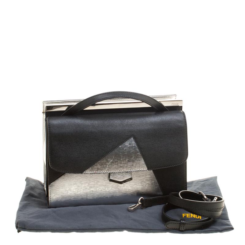 Fendi Black/Silver Textured Leather Small Color Block Demi Jour Shoulder Bag 8