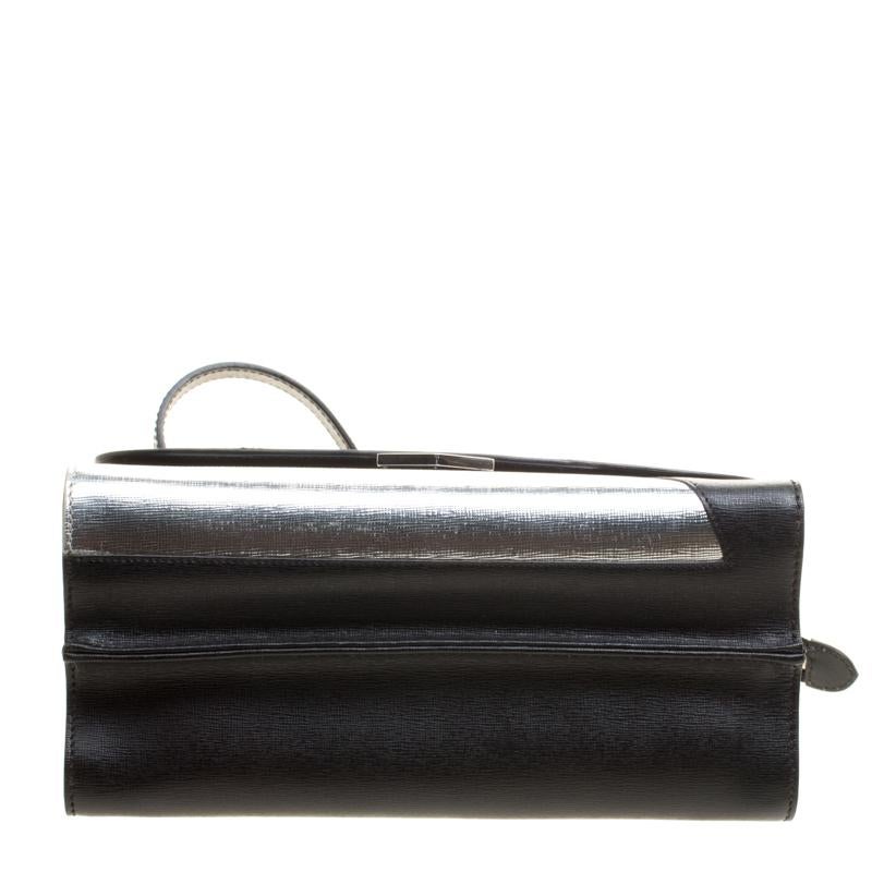 Fendi Black/Silver Textured Leather Small Color Block Demi Jour Shoulder Bag 4