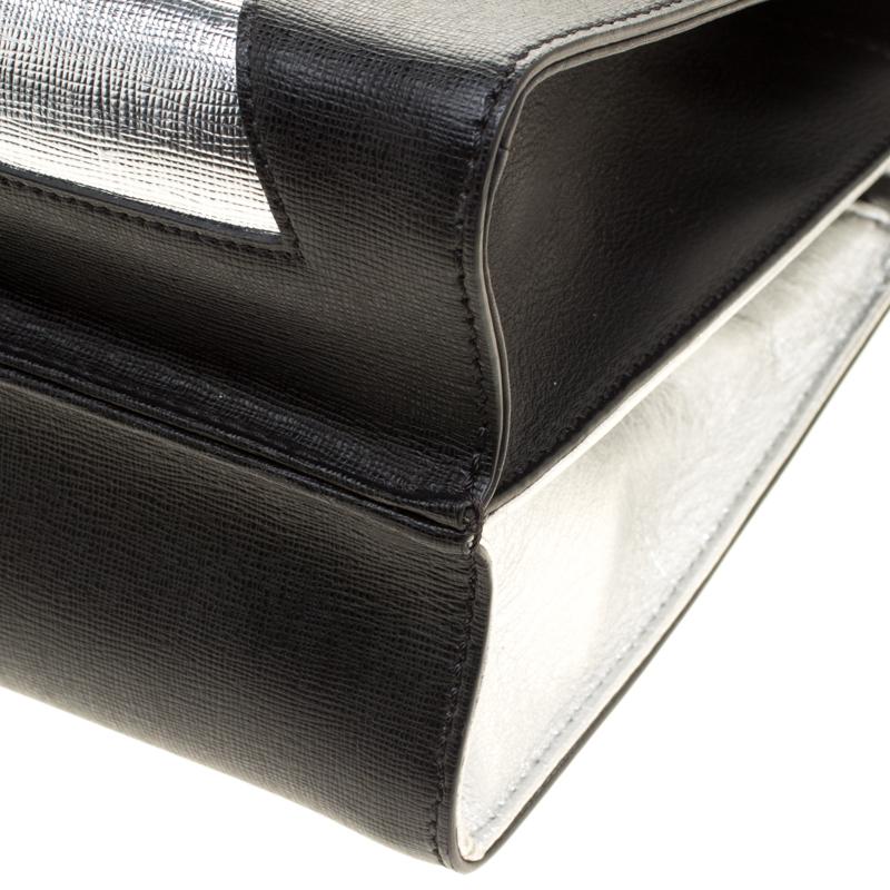 Fendi Black/Silver Textured Leather Small Color Block Demi Jour Shoulder Bag 7