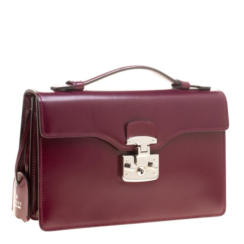 Gucci Purple Leather Lady Lock Briefcase Clutch 1