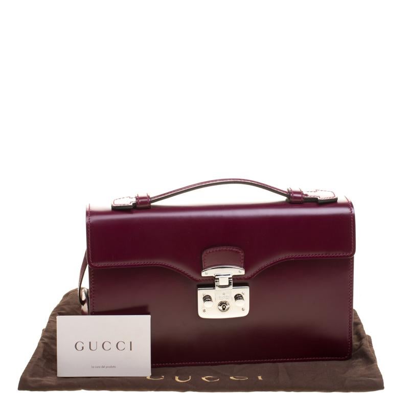 Gucci Purple Leather Lady Lock Briefcase Clutch 7