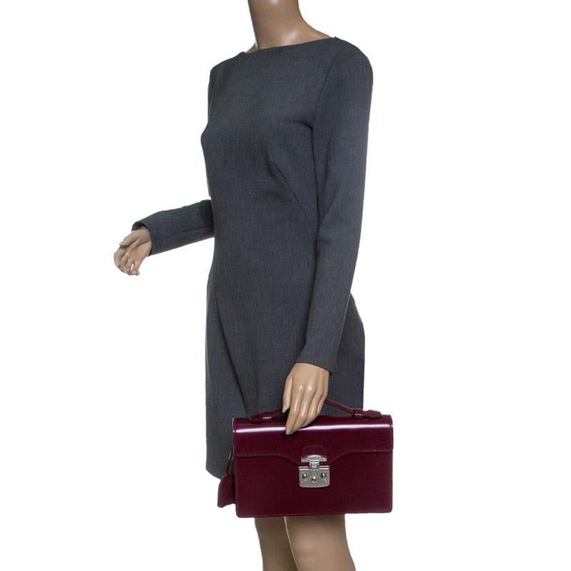 Brown Gucci Purple Leather Lady Lock Briefcase Clutch