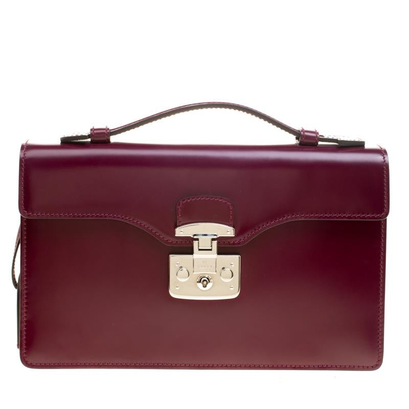 Gucci Purple Leather Lady Lock Briefcase Clutch