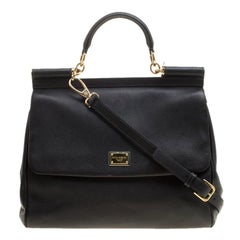 Dolce and Gabbana Black Leather Large Miss Sicily Tote