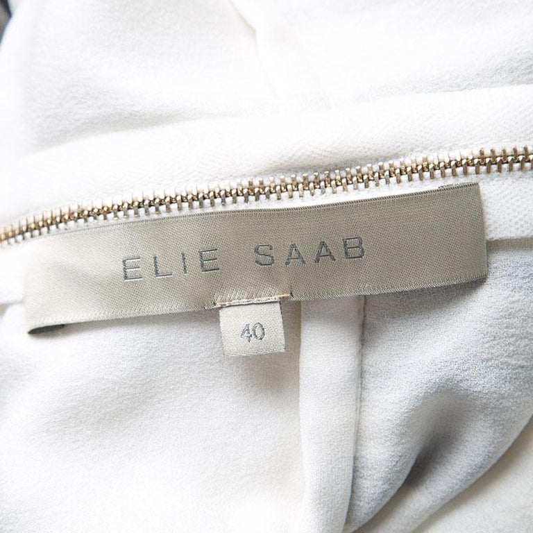 Elie Saab Monochrome Striped Silk Floral Print Halter Maxi Dress S For ...