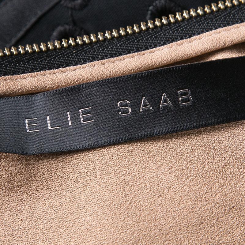 Elie Saab Black Eyelet Embroidered Gathered Sleeveless Maxi Dress S 1