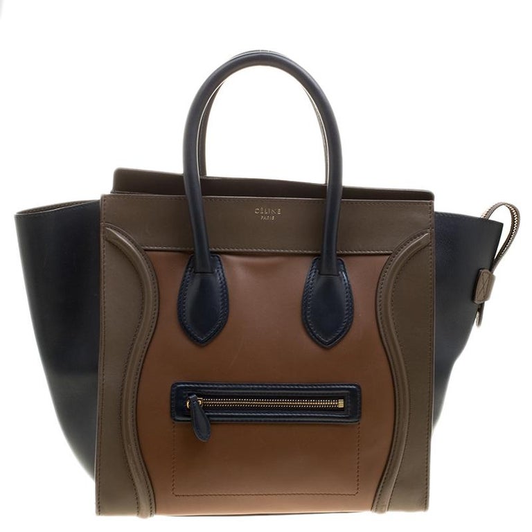 Celine Tri Color Leather Mini Luggage Tote For Sale at 1stDibs