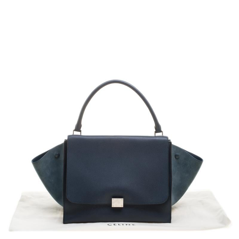 Celine Blue Leather and Suede Large Trapeze Tote 1