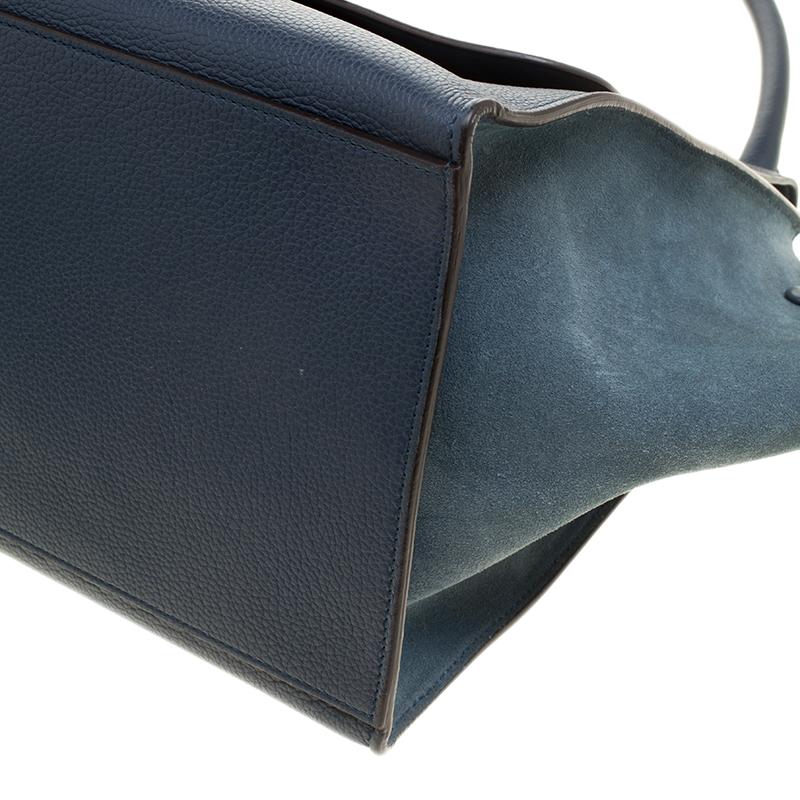 Celine Blue Leather and Suede Large Trapeze Tote 2