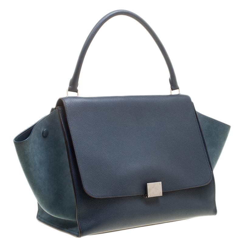 Celine Blue Leather and Suede Large Trapeze Tote 3