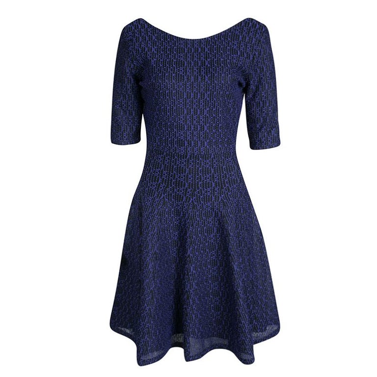Dior Purple and Black Textured Knit Fit and Flare Dress L For Sale at