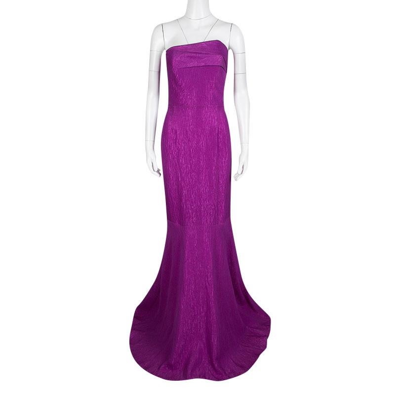 Purple Roland Mouret Bright Violet Puckered Organza Strapless Odell Gown L