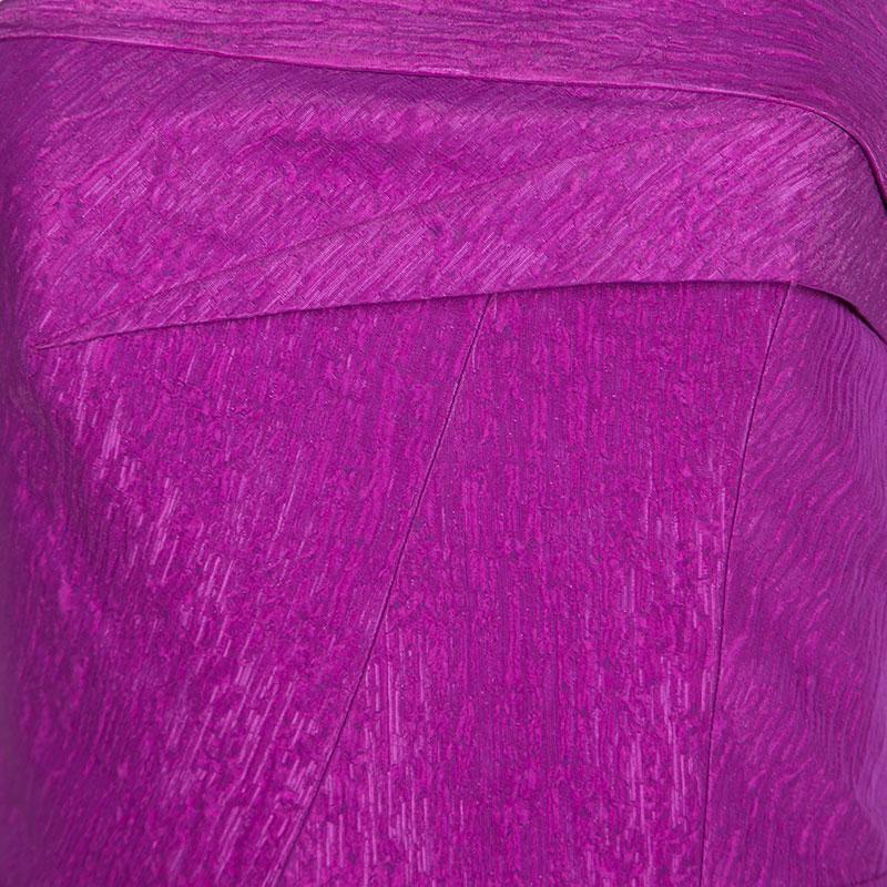 Roland Mouret Bright Violet Puckered Organza Strapless Odell Gown L 1