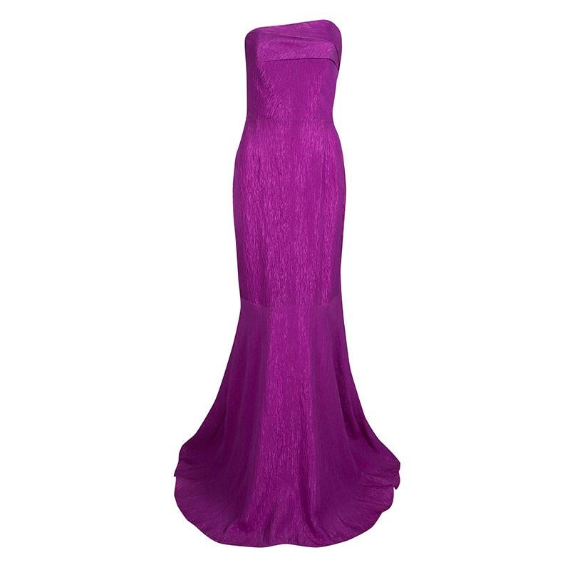 Roland Mouret Bright Violet Puckered Organza Strapless Odell Gown L