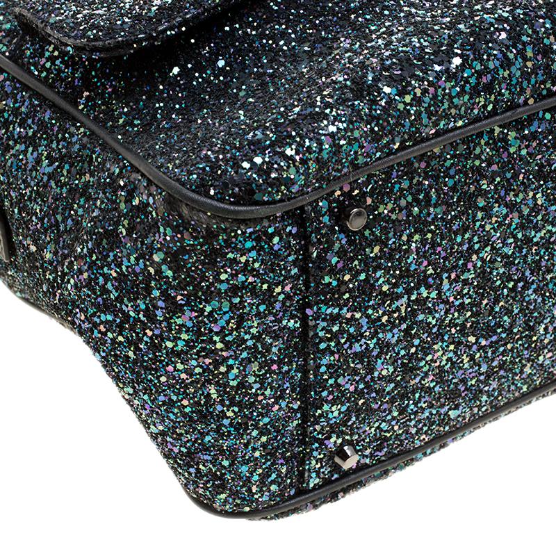 Anya Hindmarch Black Glitter and Leather Carker Boston Bag In Good Condition In Dubai, Al Qouz 2